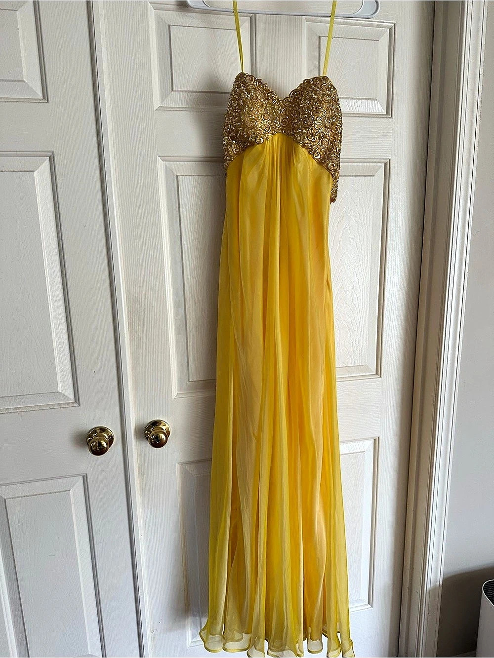 Embellished Maxi Dress in Yellow & Gold Like New Formal Gown